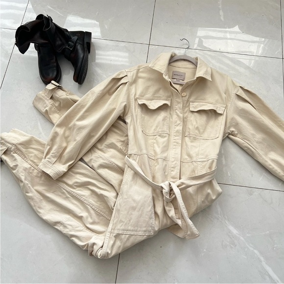 NEW Banana Republic Moleskin Flightsuit Jumpsuit Beige SMALL Womens $190 - Picture 9 of 13